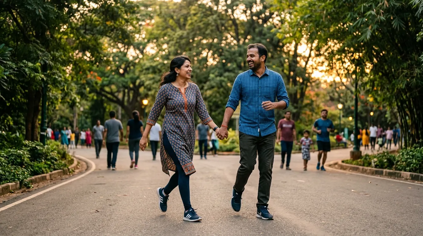 Indian couple walking for weight management